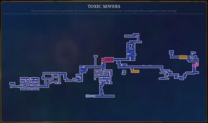 Fully explored map of Toxic Sewers showing general generation of the level.