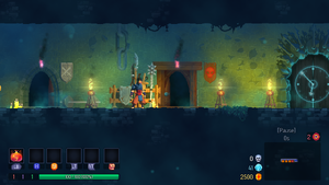 The entrance to the 'Boss Rush' section of Dead Cells, marked by a red skull.