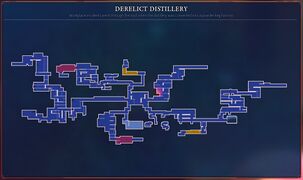 Fully explored map of Derelict Distillery showing general generation of the level.